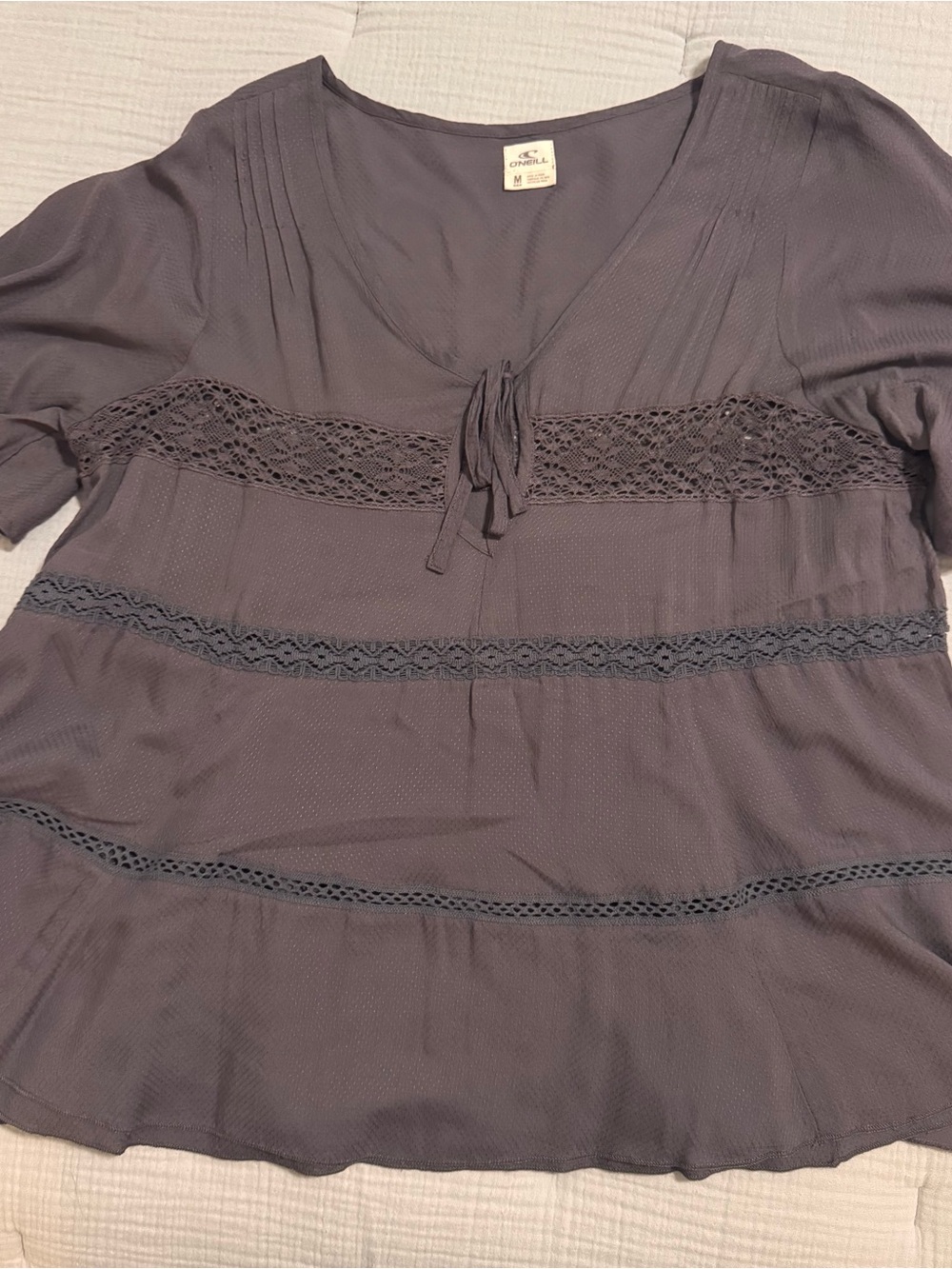 O'Neill Gray Crochet-Detail V-Neck Blouse